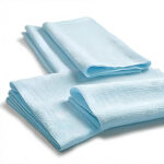 Light blue disposable cleaning towels ideal for medical, industrial, and hygiene applications.