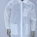 Non-Woven White Disposable Lab Coat with Pockets and Button Closure