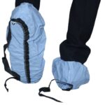 Disposable blue shoe covers with tie-on design for medical, cleanroom, and industrial use